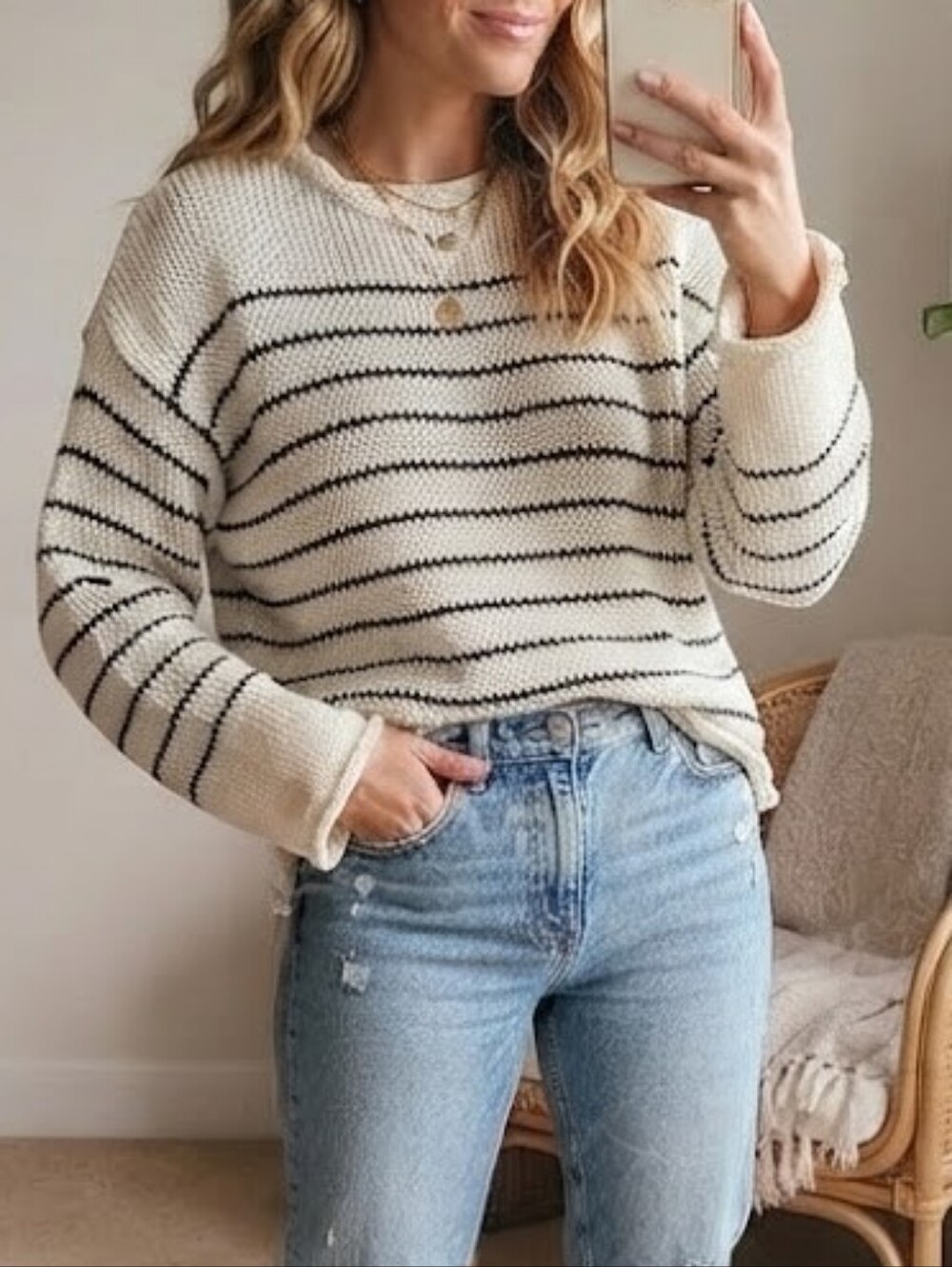 ZARA Striped Cream Knit Sweater - Size Small